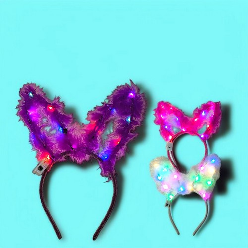 Diadema Orejas Plumas Con Luz Multicolor 3