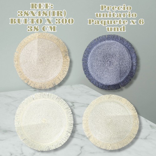 38X48(Ir)-Individual Redondo 38Cm Con Flecos X6 Un