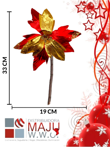 Flor De Navidad De 33X19Cm Rojo Y Dorado