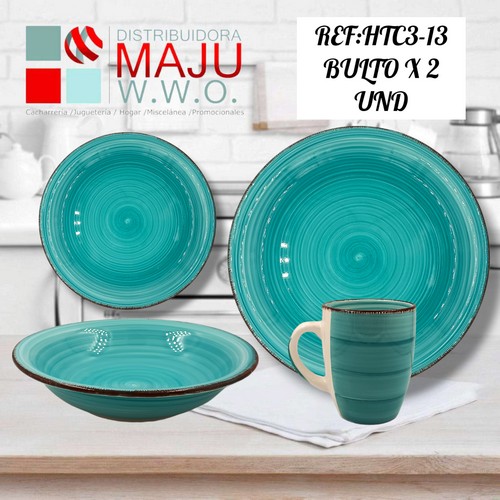 Vajilla De 16Pcs Azul (Pocillo, Sopero, Se