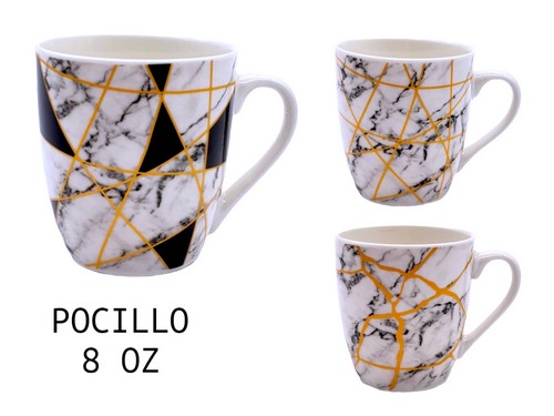 Pocillo Diseño Marmoleado Con Lineas Doradas