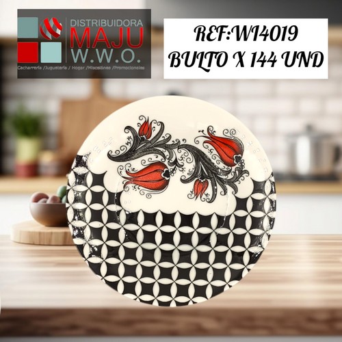 Plato Semihondo Ceramico (Flores Rojas Con