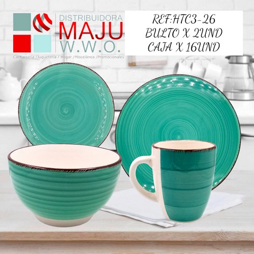 Vajilla De 16 Pcs 4 Puestos Color (Verde)