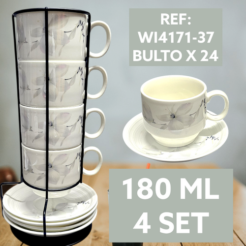 Setde Pocillo-Platos X 4 Diseños Flores