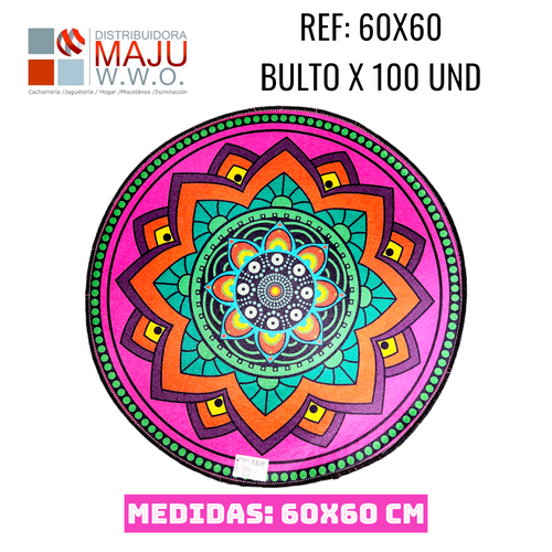 Tapete Redondo Mandalas Pequeño De 60X60Cm