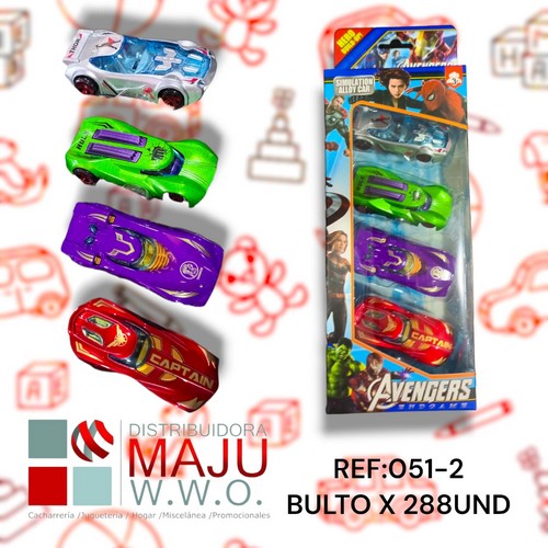 Set Carros Super Heroes En Caja X4Pcs