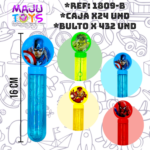 Burbujero Tubo Pequeño Heroes Colores 20X16