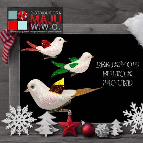 Pajarillos Navideños Colores Pinza X2Pcs