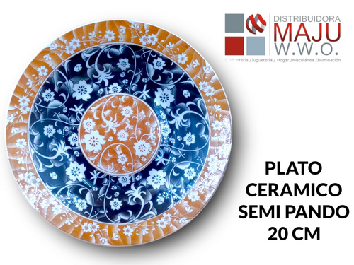 Plato Ceramico Hondo Cenefa Negra Flores Re