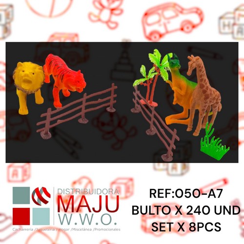 Animales Salvajes Con Cerca Y Palmas X8Pcs