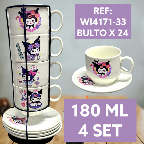 Setde Pocillo-Platos X 4 Kuromi 180Ml