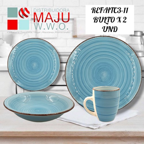 Vajilla De 16Pcs Azul Claro (Pocillo, Sope