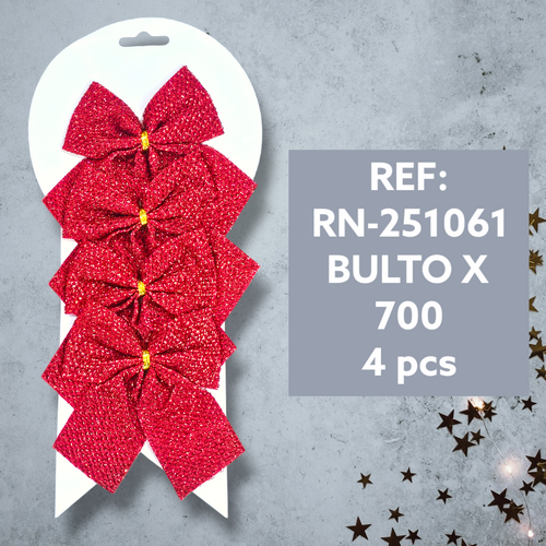 Decoracion Navideña Moños Rojos Con Bril