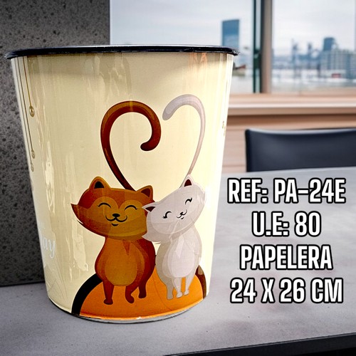 Papelera Redondo Con Estampados Gatos De 24