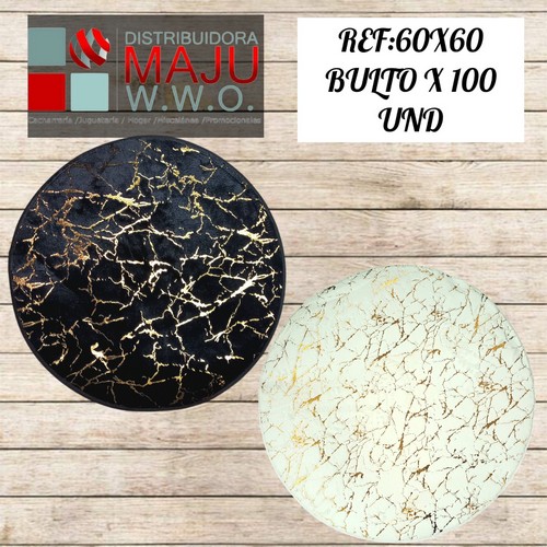 Tapete Redondo Peludo Blanco Y Negro Marmol