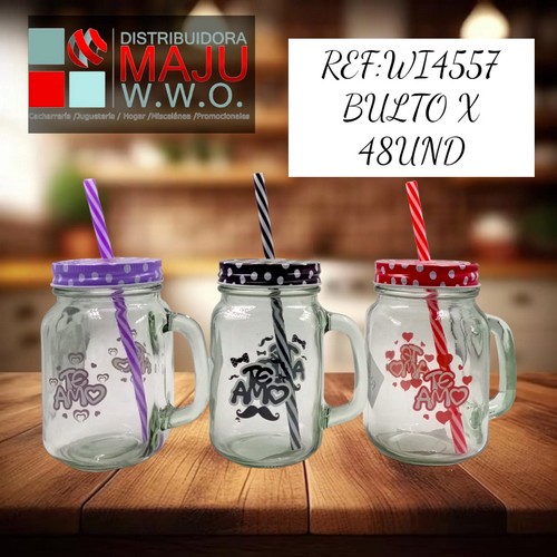 Vaso Pitillos Mason Te Amo Colores De 450Ml