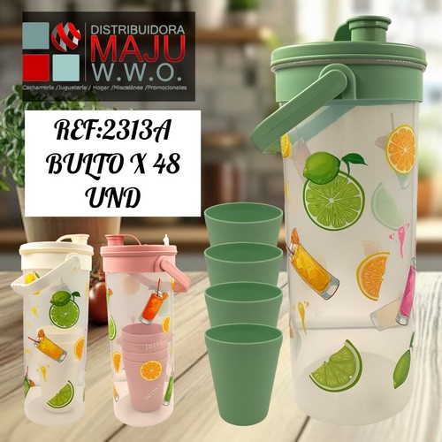 Jarra Plastica Cuadrada Diseño Frutas Con Va