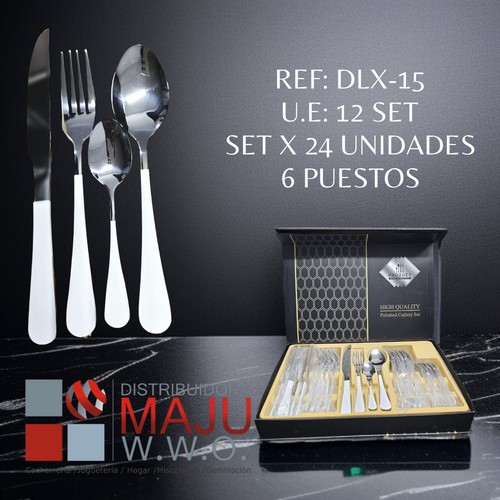 Juego De Cubiertos Plateado Y Blanco De 24P