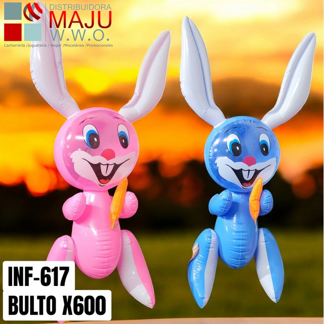 Inflable En Forma De Conejo Rosado/Azul