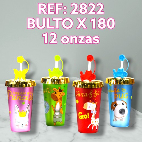 Vaso Pitillo 12 Oz Tapa Dorada Diseño Fem Bo