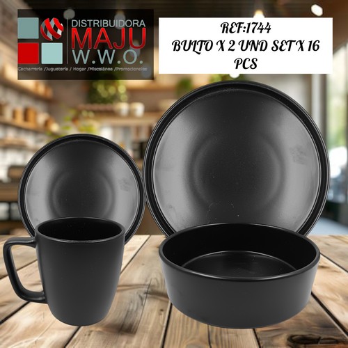 Vajilla Ceramica Tipo Asiatica Negra De 4 Pue