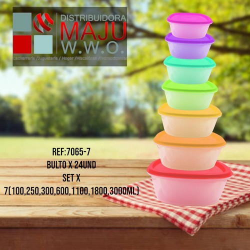 Recipientes Cuadrados Colores Vivos X7Pcs 1