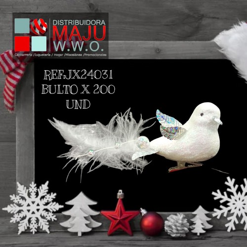 Pajarillos Navideños Con Pinza X2Pcs Pluma