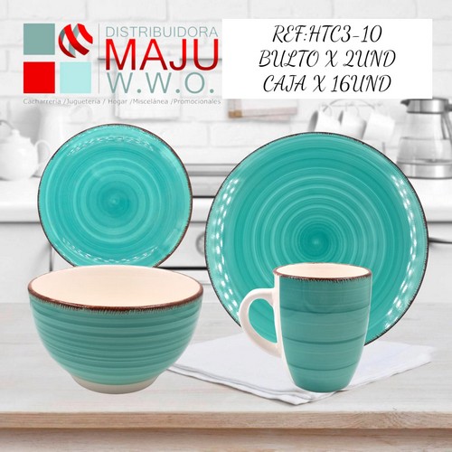 Vajilla De 16 Pcs 4 Puestos Color (Azul Tu