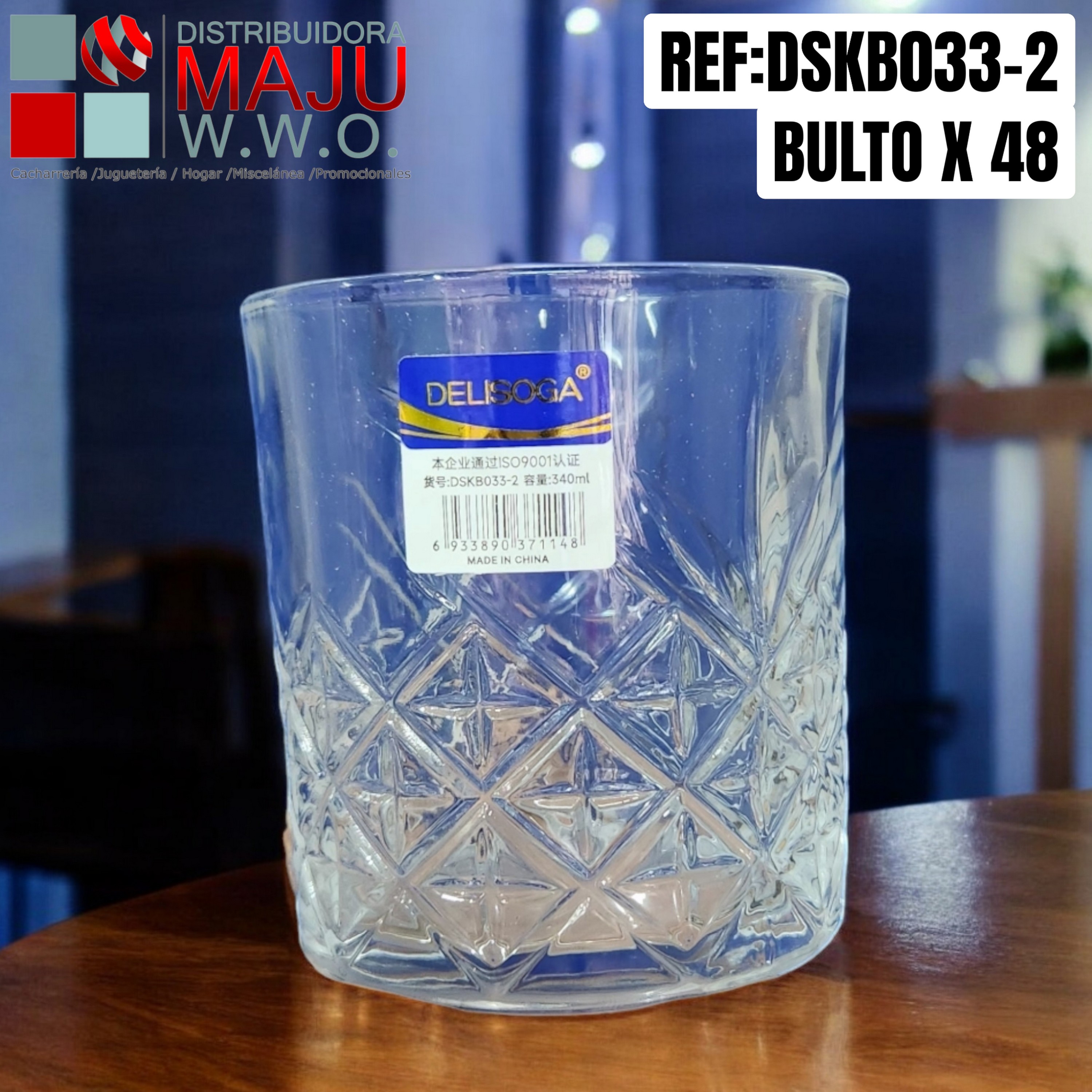 Vaso Whiskero Con Diseño Trasparente 340