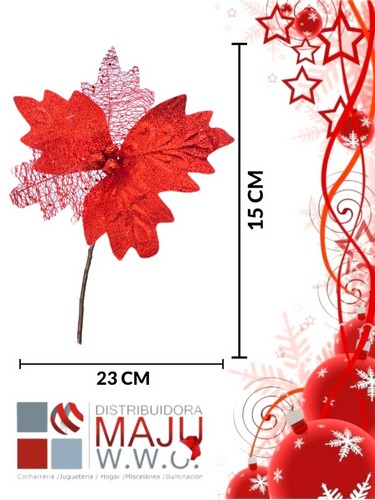 Flor Navideña 5 Petalos Escarchados (3 Esca