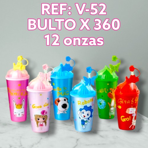 Vaso Pitillo 12 Oz Tapa Exprimidor Diseño An