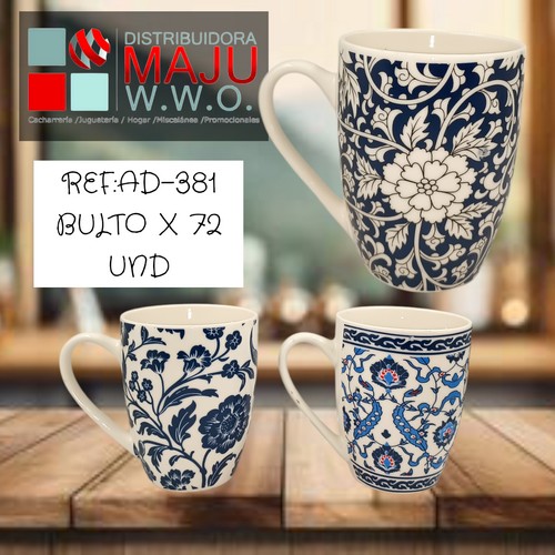 Pocillo Diseños Florales Azul Blanco De 350