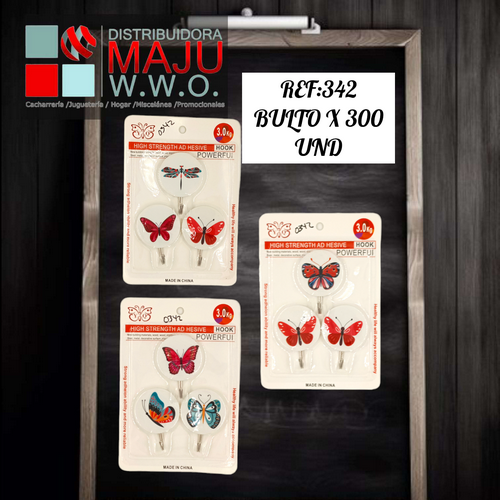 Gancho Adhesivo X 3 Diseño Mariposas