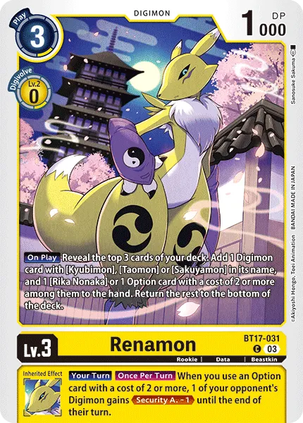 Renamon &mdash; Digimon Card Game card