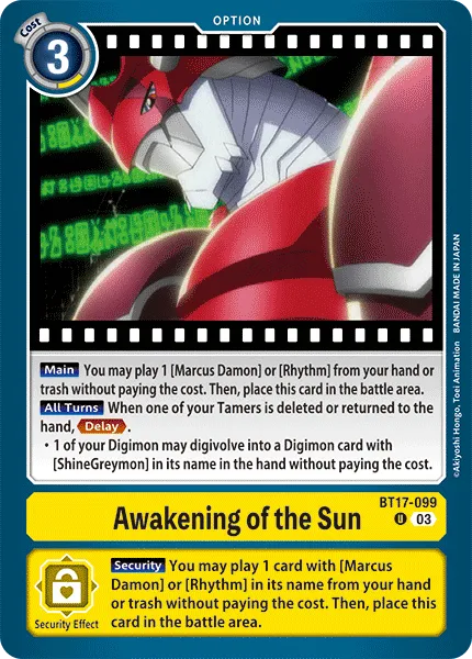 Awakening of the Sun &mdash; Digimon Card Game card
