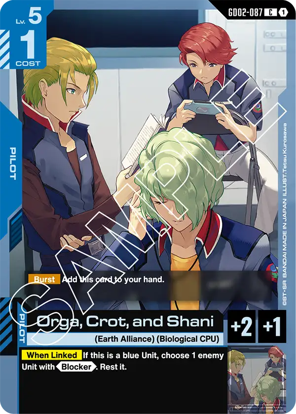 Orga, Crot, and Shani &mdash; Gundam Card Game card