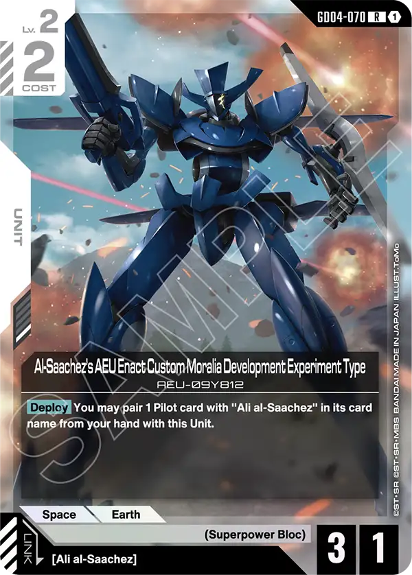 Al-Saachez's AEU Enact Custom Moralia Development Experiment Type &mdash; Gundam Card Game card