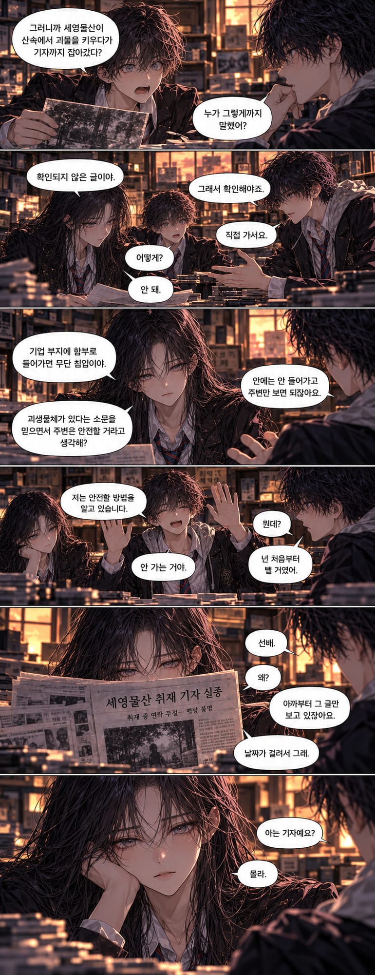7. 07.png  
   A dark-haired schoolgirl waits outside Seyoung Trading late at night in the rain. She spots a suspicious man leaving the building and decides to follow him.
8. 08.png  
   The girl watches the man get into a black car, then quickly enters a taxi and asks the driver to follow it through the rain-soaked city.
9. 09.png  
   The taxi follows the black car to a heavily guarded industrial complex. The girl gets out alone near the perimeter wall and watches the taxi drive away.
10. 10.png  
    Hiding beside the concrete wall, the girl discovers a damaged opening and crawls through it into the restricted industrial compound.
11. 11.png  
    Inside the dark facility, the girl quietly moves between buildings and studies the sector markings, tracing a route through areas labeled B1, B3, A3, and A1.
12. 12.png  
    The girl reaches the B4 sector while avoiding security patrols. She finds a concealed entrance in the concrete structure and slips inside, ending the episode on a ten — page 3