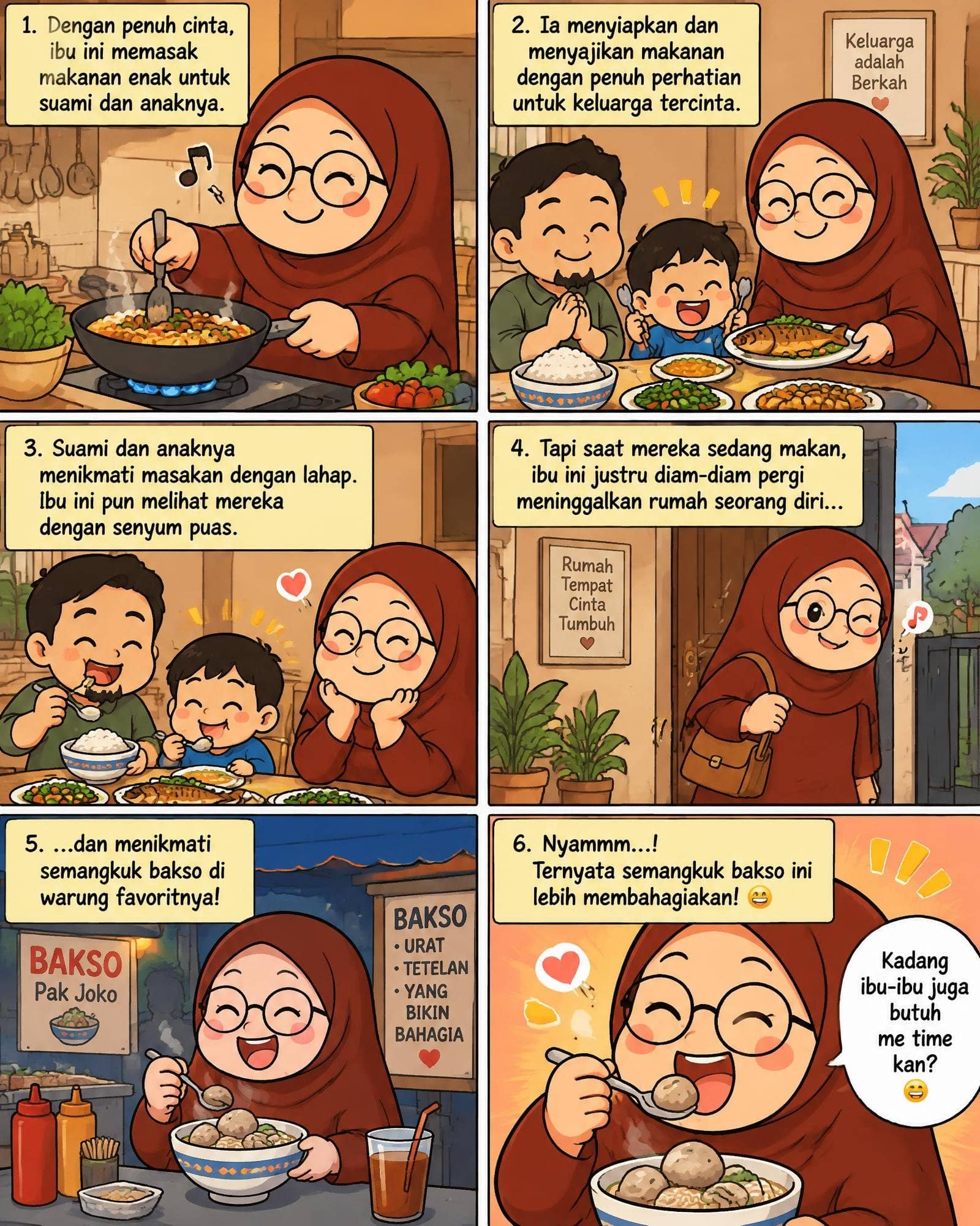 Komik Lucu Ibu Masak untuk Keluarga Demi Me Time Makan Bakso
