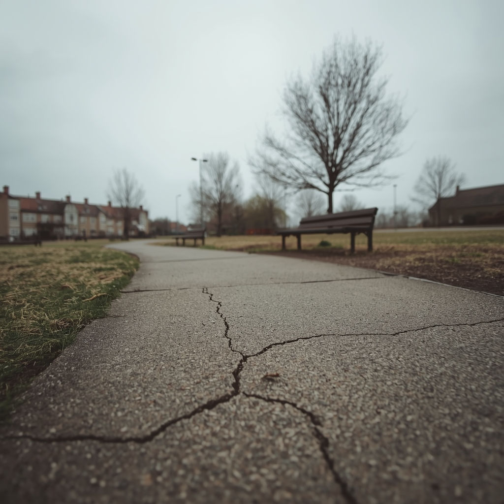 En kedelig og grå parksti før den forvandles til en interaktiv rute i vores skattejagts-app.