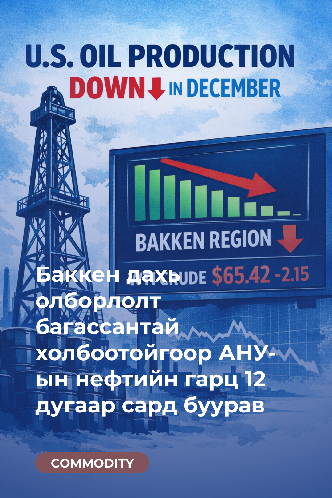 Баккен дахь олборлолт багассантай холбоотойгоор АНУ-ын нефтийн гарц 12 дугаар сард буурав