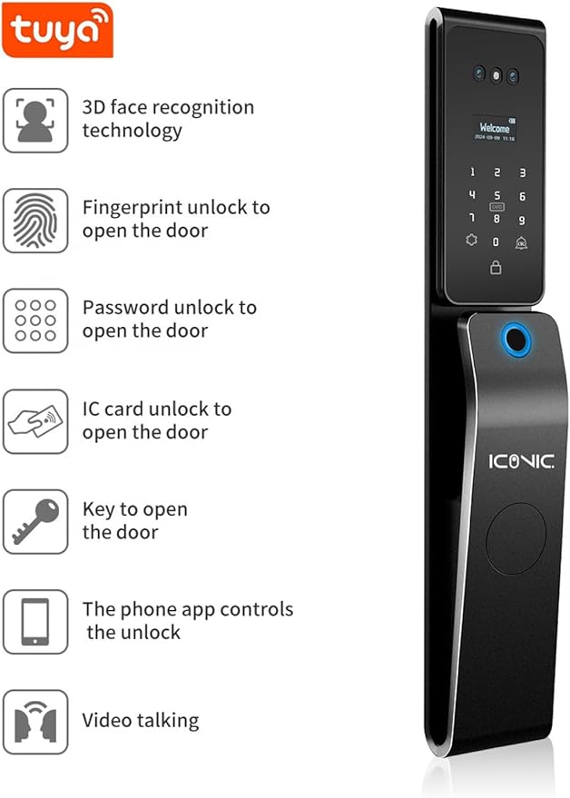 ICONIC X10 Smart Door Lock with Camera & Video Intercom (Face ID, Palmprint, Fingerprint, Passcode, Card, Key, Tuya App) 5