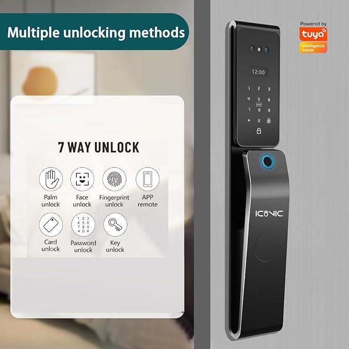 ICONIC X10 Smart Door Lock with Camera & Video Intercom (Face ID, Palmprint, Fingerprint, Passcode, Card, Key, Tuya App) 6