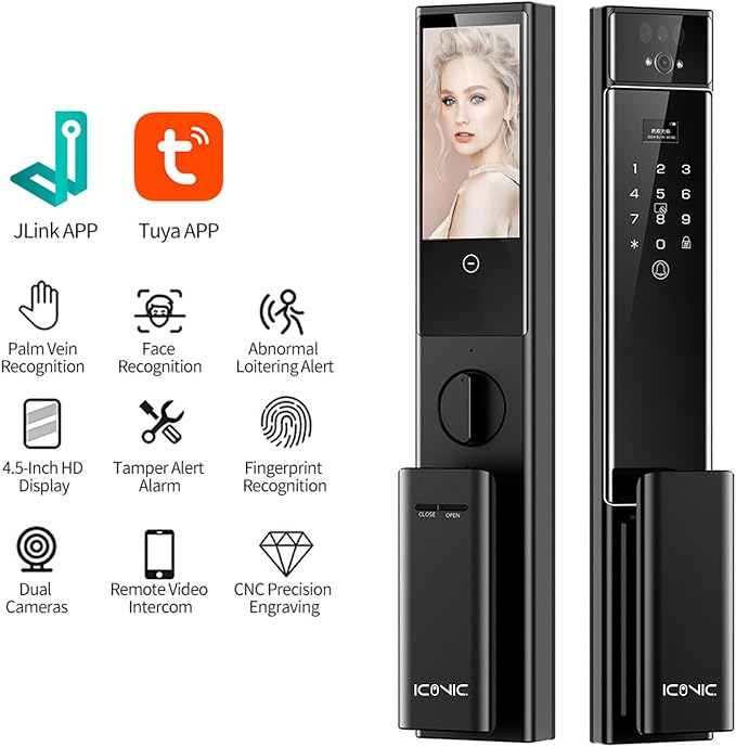 ICONIC X20 Smart Door Lock with Camera & Video Intercom (Face ID, Palmprint, Fingerprint, Passcode, Card, Key, Tuya App) 4