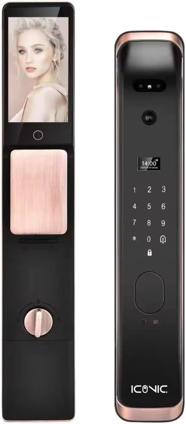 ICONIC X30 Smart Door Lock with Camera and Live Video Talk, Works with Face ID, Fingerprint, Palm, Password, TUYA Phone App, Magnetic Cards, Security Key 3
