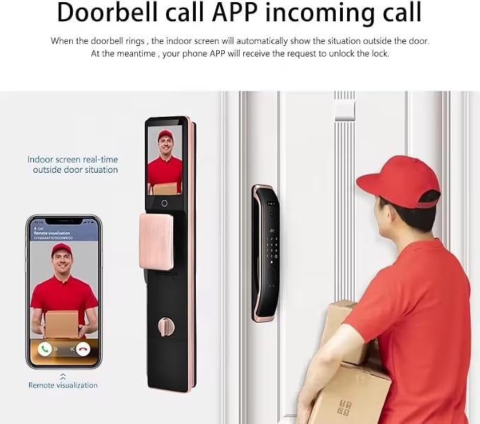 ICONIC X30 Smart Door Lock with Camera and Live Video Talk, Works with Face ID, Fingerprint, Palm, Password, TUYA Phone App, Magnetic Cards, Security Key 5
