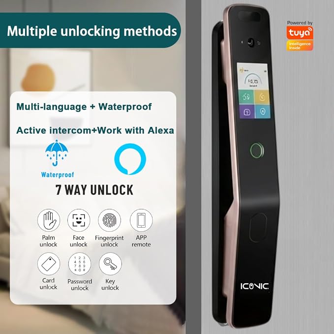 ICONIC X40 Ultra Smart Door Lock with HD Camera, External Screen & Live Video Intercom (Face ID, Palmprint, Fingerprint, Passcode, Card, Key, Tuya App) 2