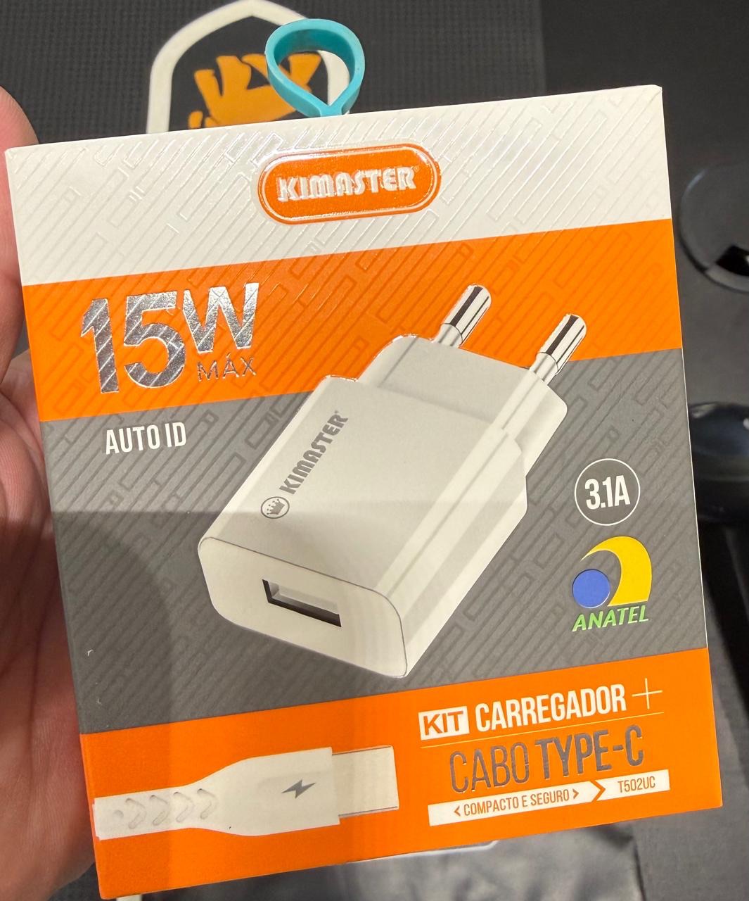 KIT CARREGADOR KIMASTER 15W- CABO TIPO C