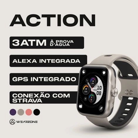 ACTION WEARZONE | À PROVA D'ÁGUA 3 ATM| ALEXA e GPS INTEGRADOS | ESPORTIVO | CONEXÃO C/ STRAVA