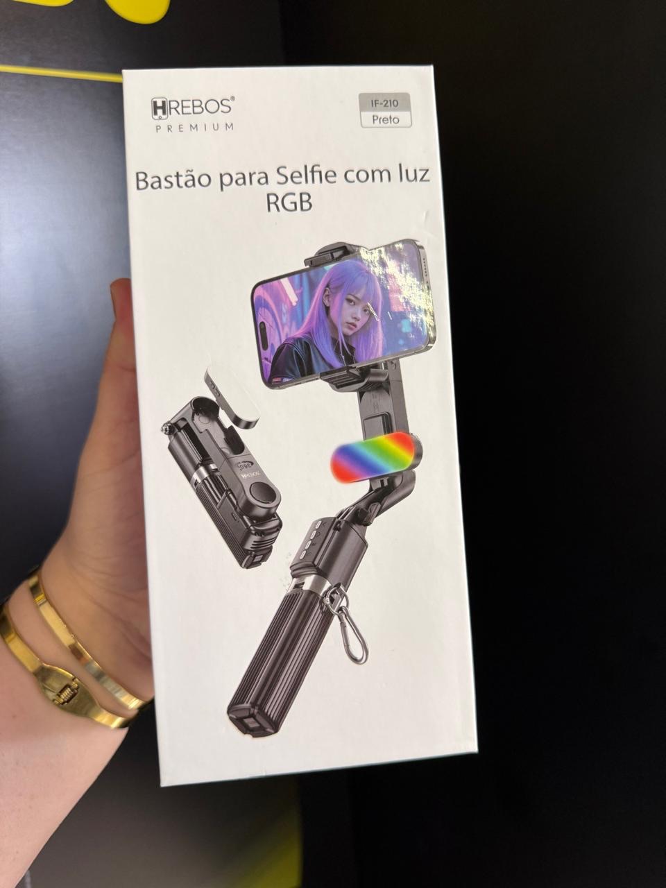 BASTÃO P/ SELFIE COM LUZ RGB